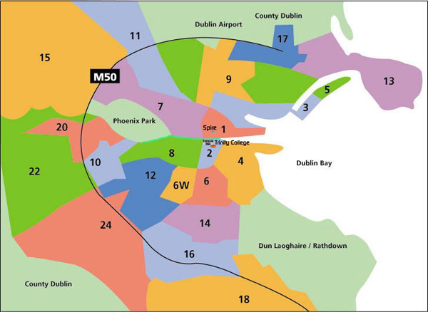 Map of Dublin postal districts